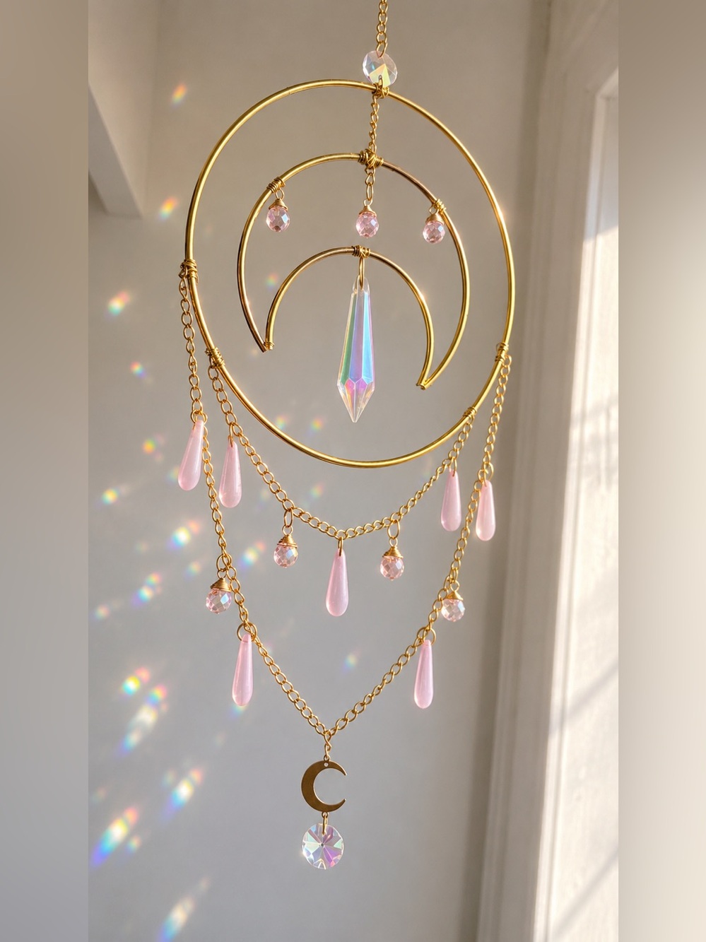 Gold-Tone Pink Crystal Drop sun catcher